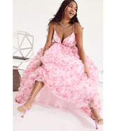 Caitlyn Lace-Up Rose Floral A-Line Formal Dress